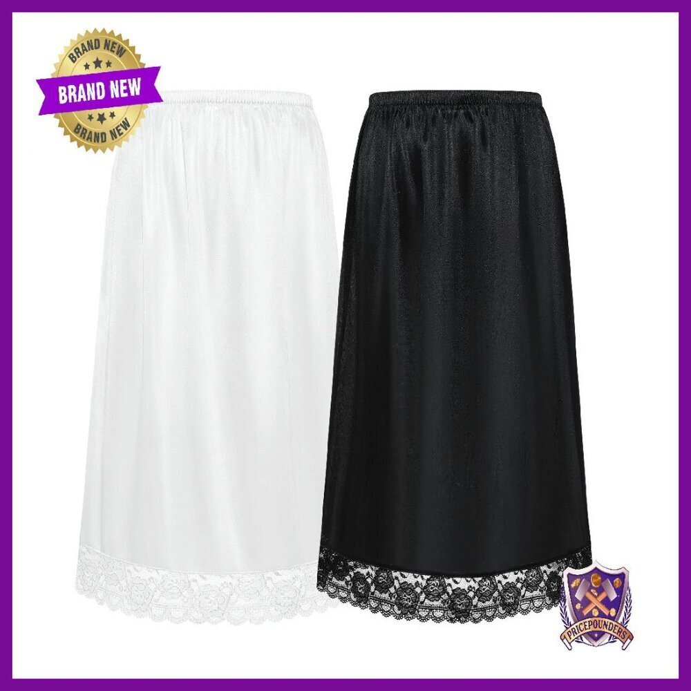 Half Slip Underskirt Dress Extender Lace Trim Satin A-Line